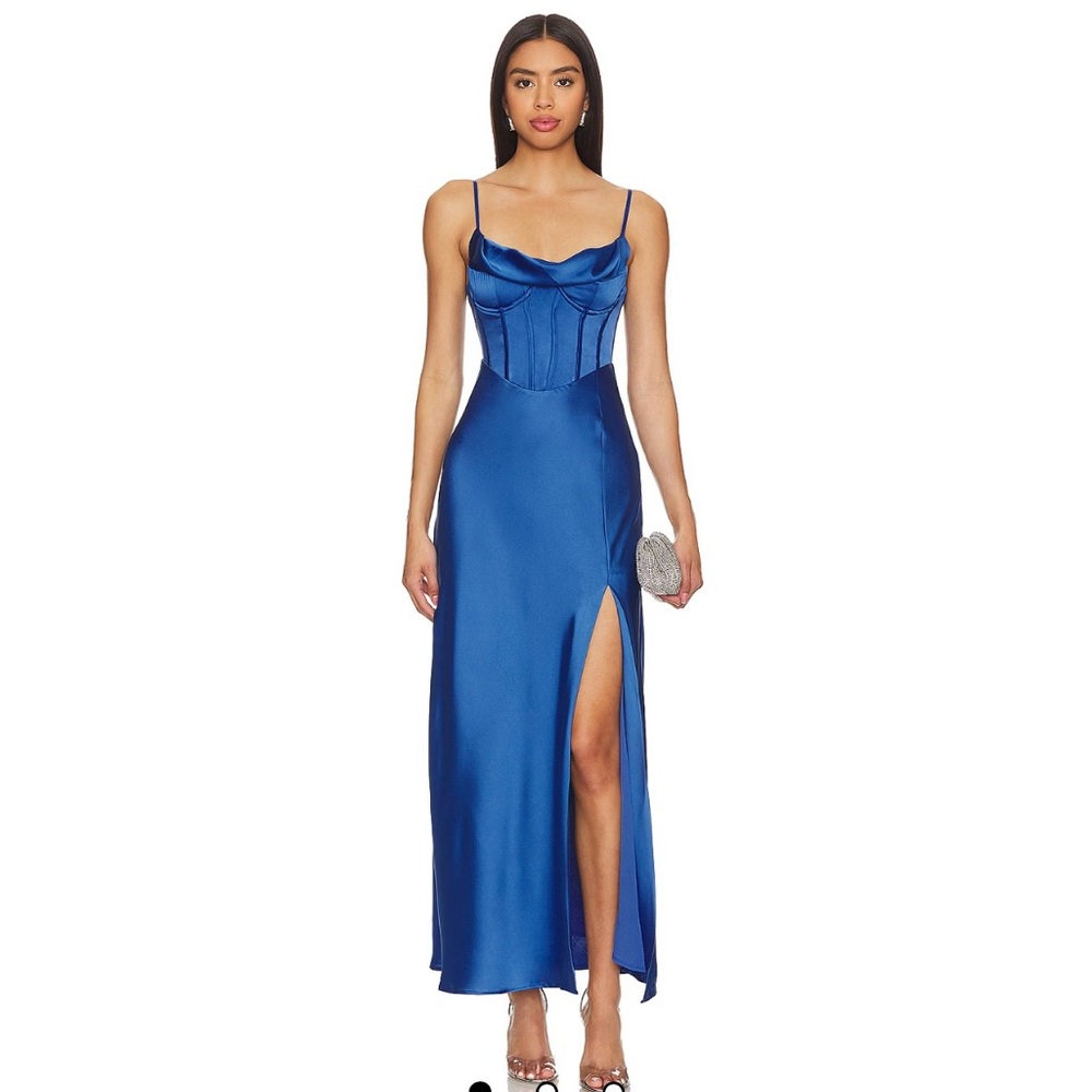 Astr Royal Blue Satin Maxi Dress